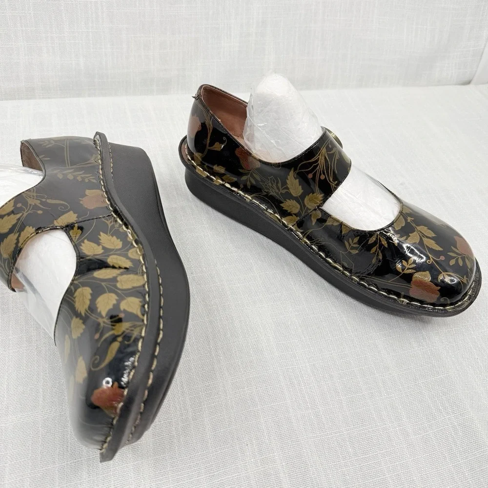 Alegria Paloma Black Patent Floral Mary Jane Comfort Shoes Nursing Shoes EU 39